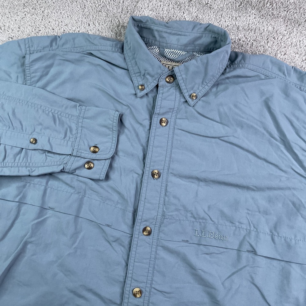 LL Bean‎ Shirt Mens Medium Blue Performance Fishing Hiking Ventilated Gorp